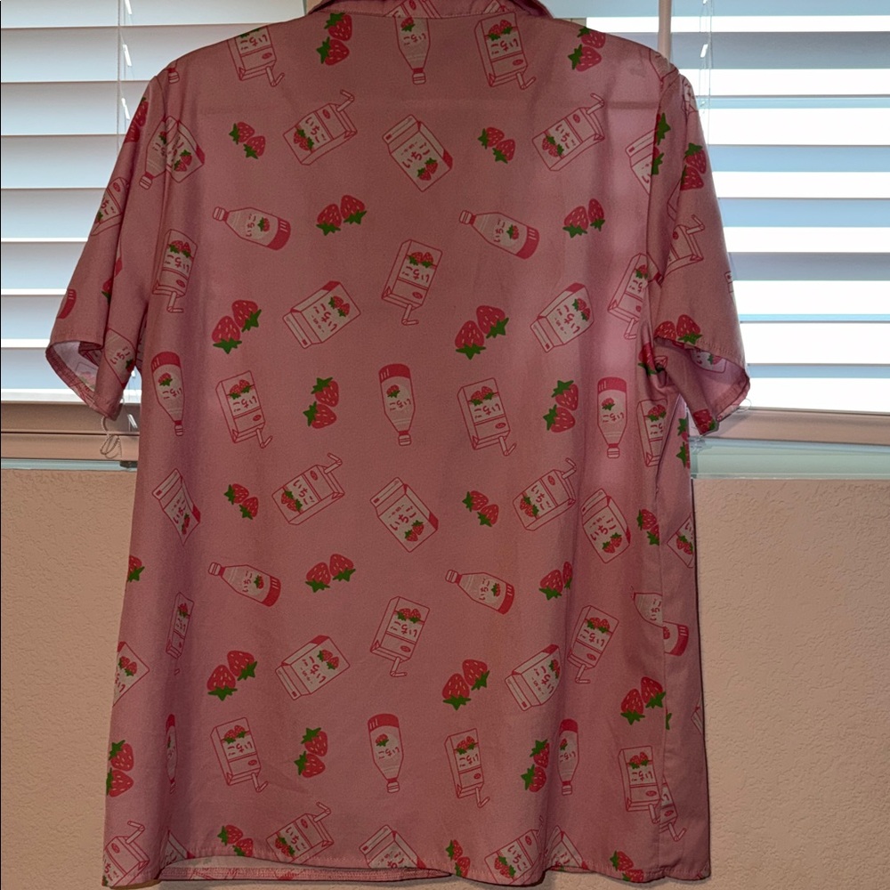 ROMWE Kawaii Strawberry Milk Graphic Button Down Shirt - Picture 8 of 8